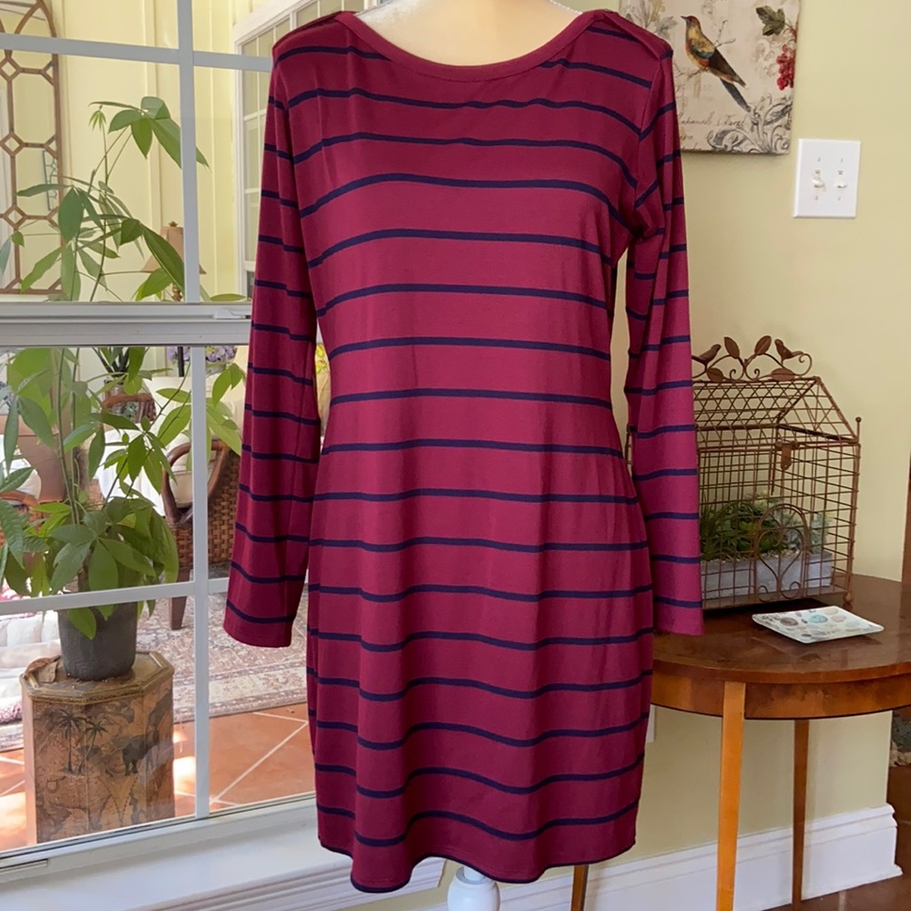 Loveappella knit dress in burgundy and navy, size L Petite, versatile and comfy!